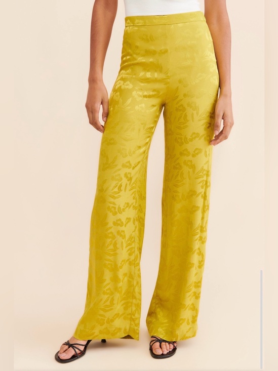 Favorite Daughter Pants - Favorite Daughter Satin Jacquard Wide Leg Friday Wide Leg Pant Lime 12 Persephon